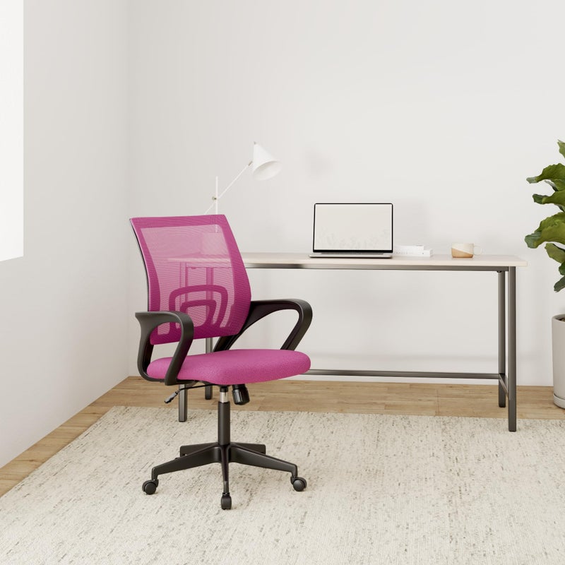 BestOffice | Ergonomic Office Chair | Mid-Back Swivel Desk Chair | Breathable Backrest & Lumbar Support | Adjustable Height | Sponge Seat | Rolling Wheels | Pink | for Adults & Women - Image 2